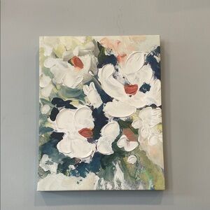 Abstract Floral Canvas Art in White and Green and blue